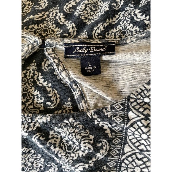 Womens Lucky Brand Sz L Dark Navy Blue & White Sleeveless Multipattern Top - Picture 7 of 7